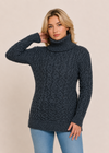 Merino Wool Polo Neck Aran Sweater | Slate