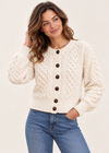Ladies Merino Cropped Classic Aran Cardigan | White