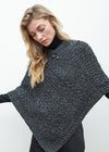 Aran Cable Knit Wool Poncho | Charcoal