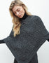 Aran Cable Knit Wool Poncho | Charcoal