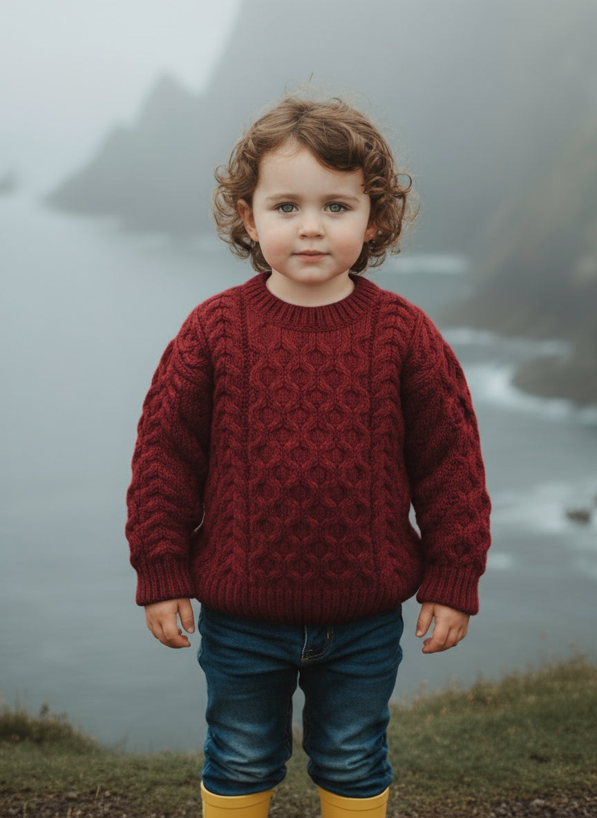 Red knitted aran kids sweater
