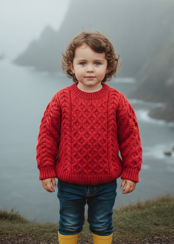Red knitted aran kids sweater