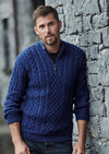Lackaun Mens Half Aran Troyer Sweater - Blue