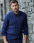 Lackaun Mens Half Aran Troyer Sweater | Blue