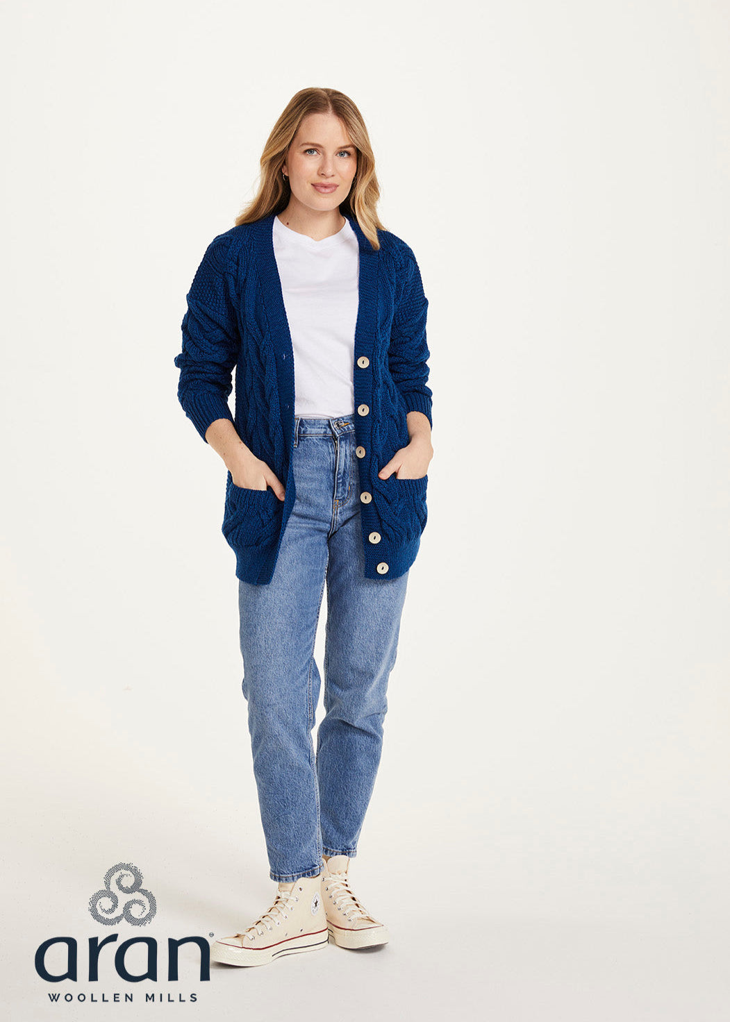 Downpatrick Ladies Aran Cardigan | Ink Blue