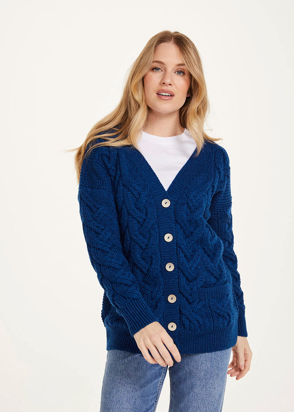Downpatrick Ladies Aran Cardigan | Ink Blue