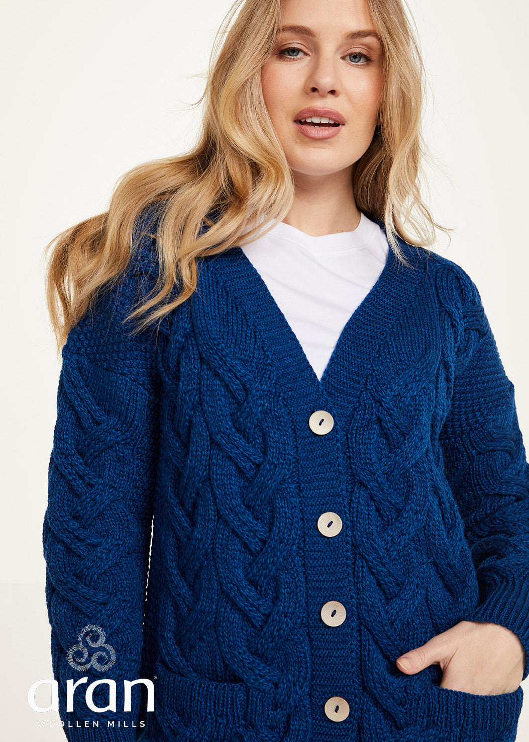 Downpatrick Ladies Aran Cardigan | Ink Blue