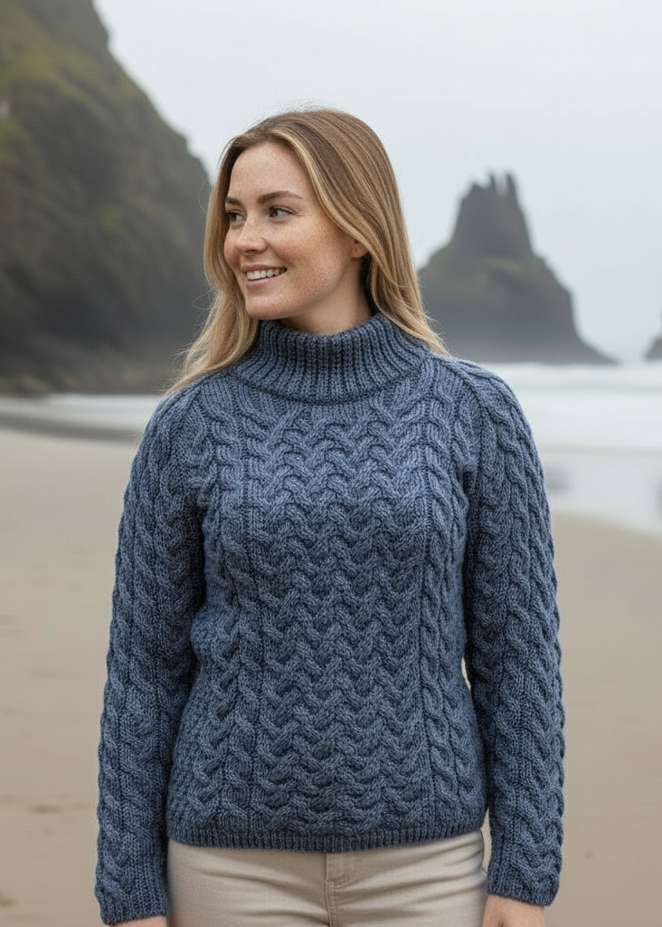 Aran Crew Neck Sweater | Denim