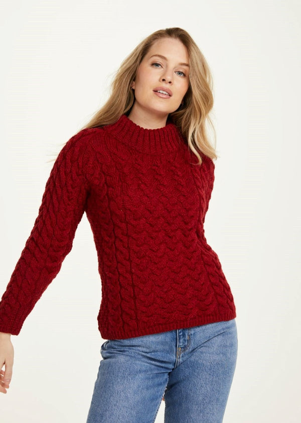 Aran Crew Neck Sweater - Red