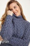 Aran Crew Neck Sweater - Blue