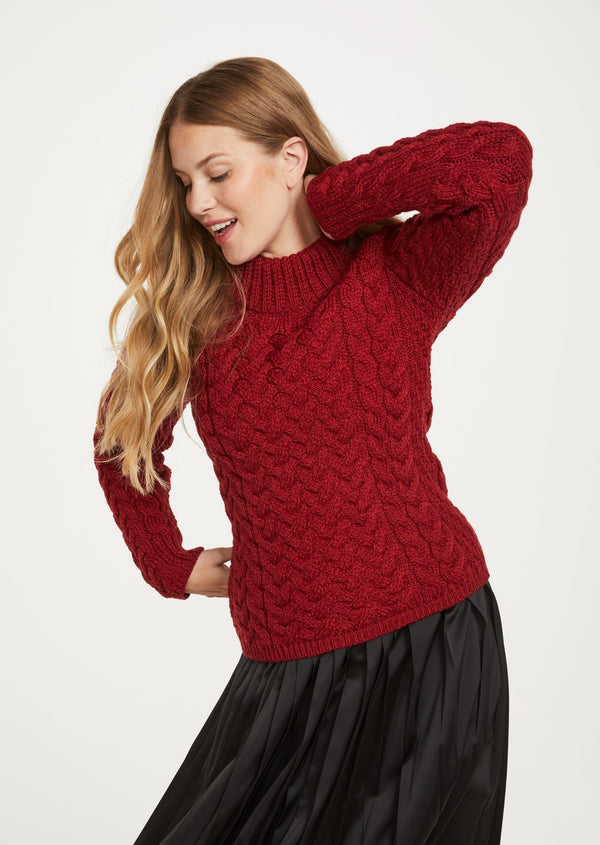 Aran Crew Neck Sweater - Red