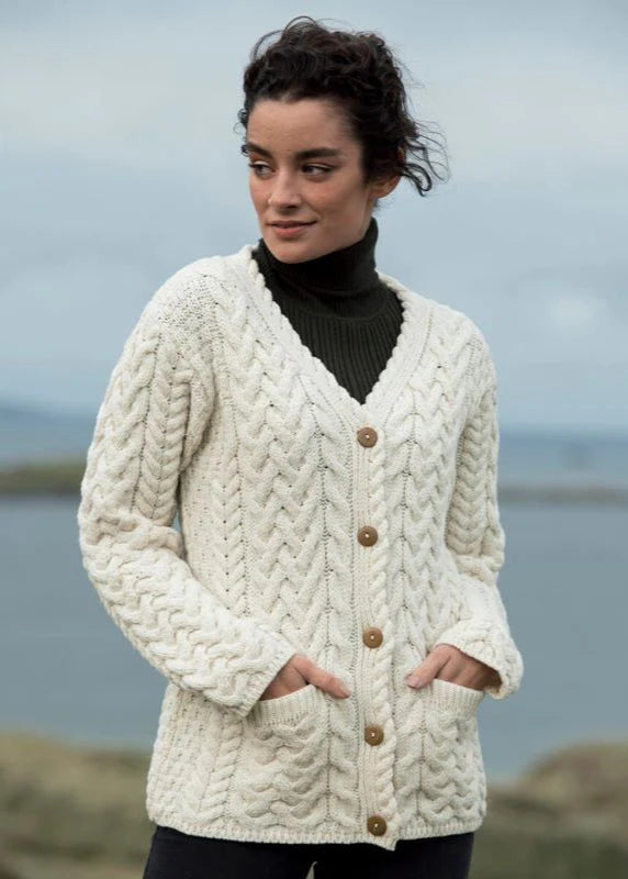 Traditional Cable Knit Aran Cardigan