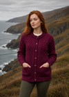 Aran Merino Wool Lumber Cardigan | Raspberry Marl