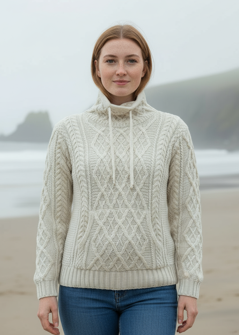 Women's Drawstring Aran Sweater | Natural