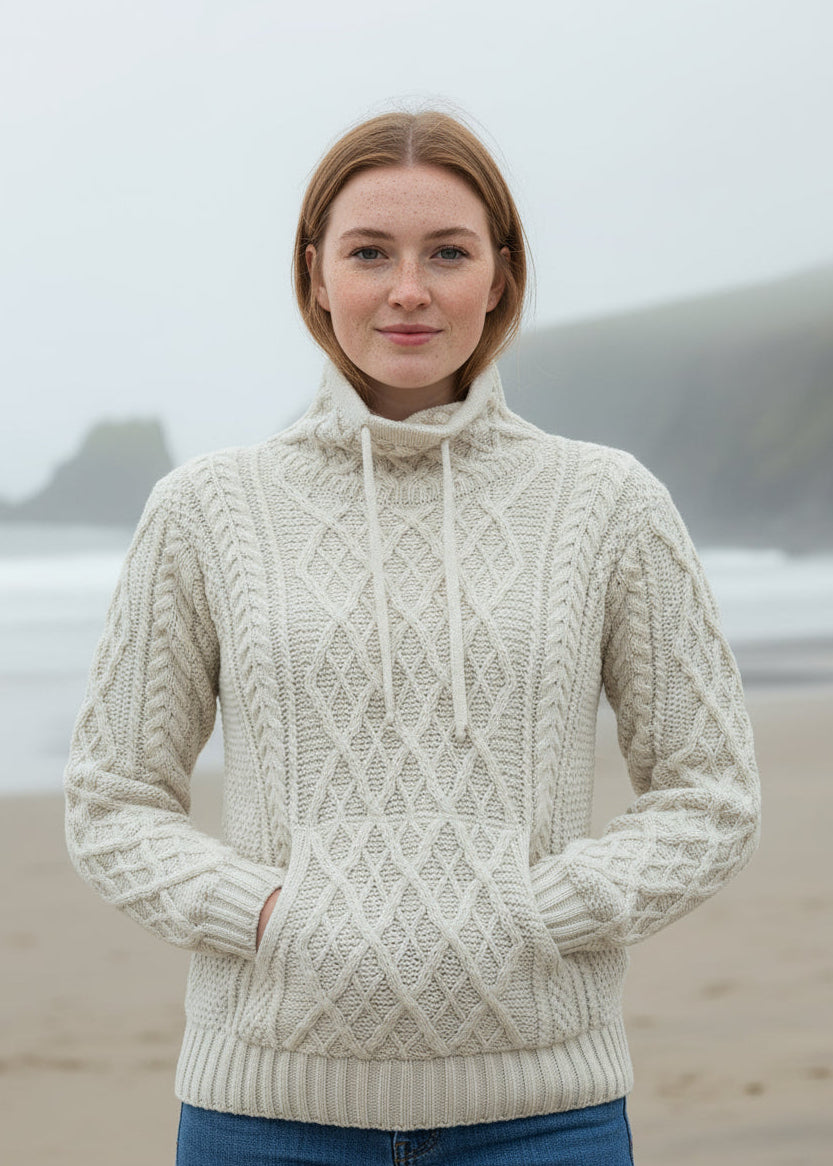 Women's Drawstring Aran Sweater | Natural