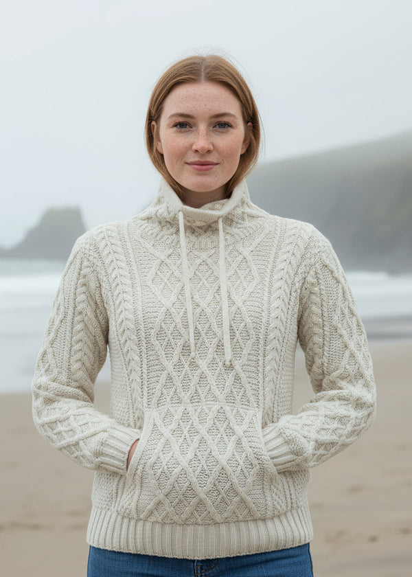 Women's Drawstring Aran Sweater | Natural
