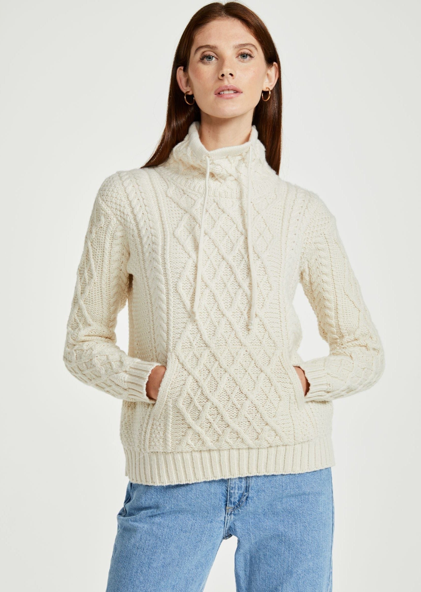 Enniscoe Drawstring Aran Sweater - Natural