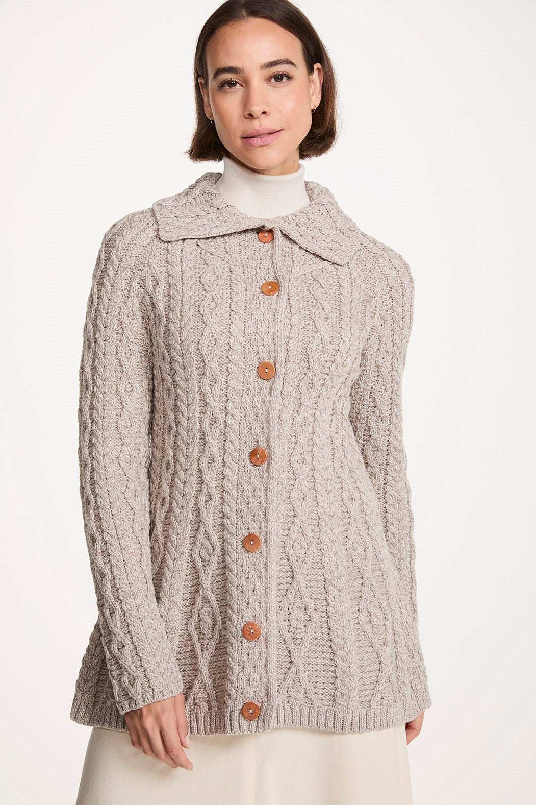 Super Soft 100% Merino Wool Aran Cardigan | Oat