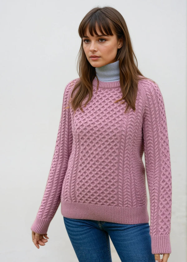 Ladies Slim-Fit Aran Sweater | Pink