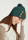 Aran Button Hat - Forest Green