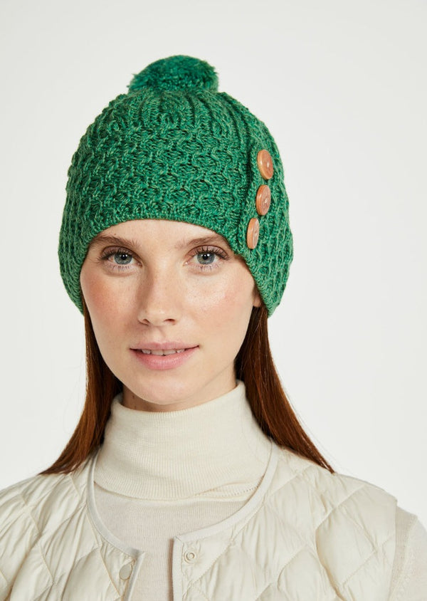 Aran Button Hat - Green