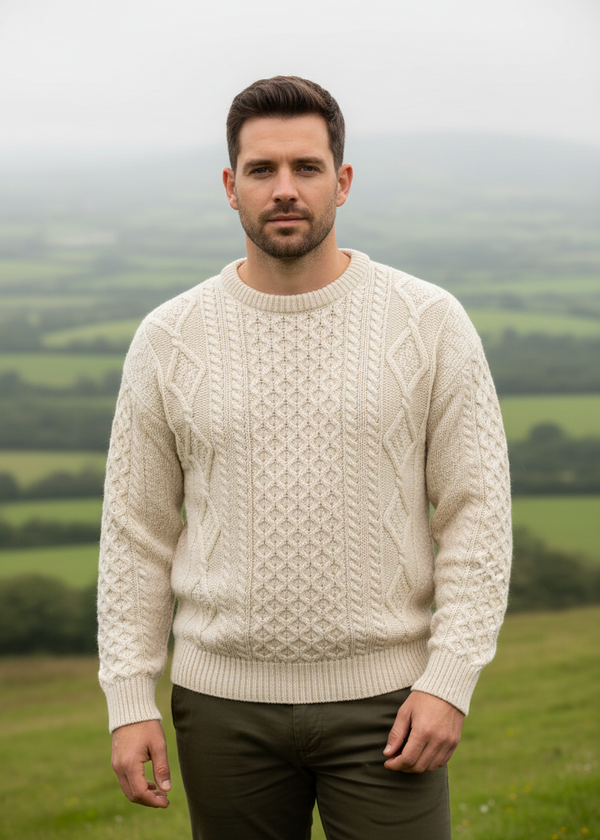Inis Mor Aran Sweater - Natural Irish Wool Fisherman Jumper