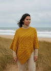 Aran Merino Wool Cable Knit Poncho | Irish Handcrafted | Yellow