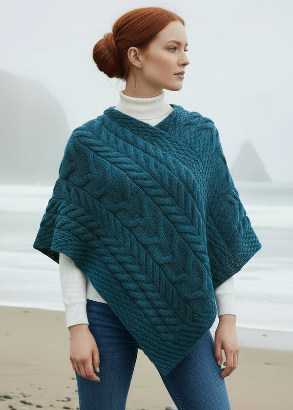 Aran Super Soft Poncho - Irish Sea