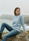 Aran Crew Neck Supersoft Sweater Blue Sail