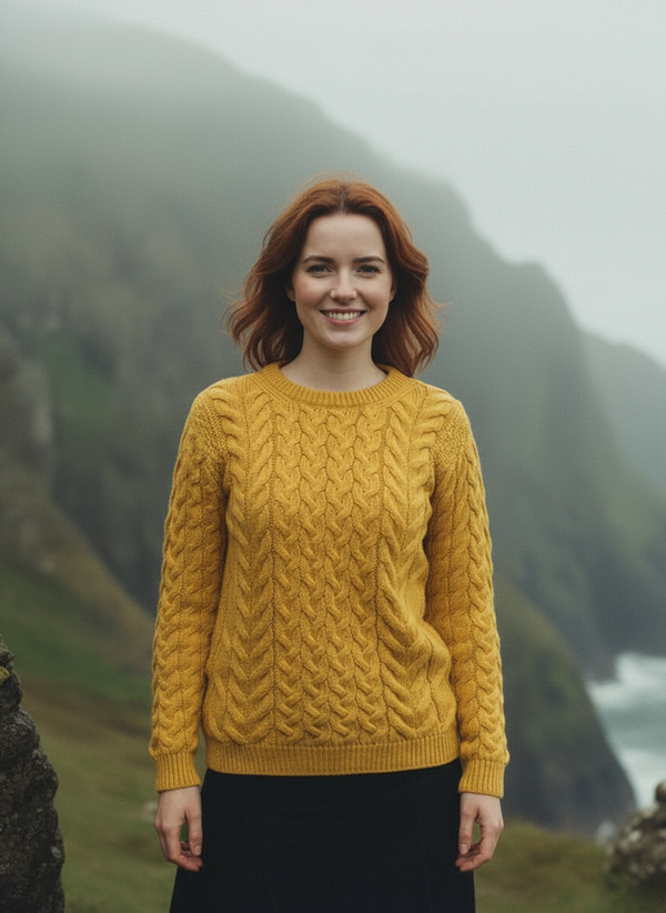 Aran Crew Neck Supersoft Sweater Sunflower - Clearance
