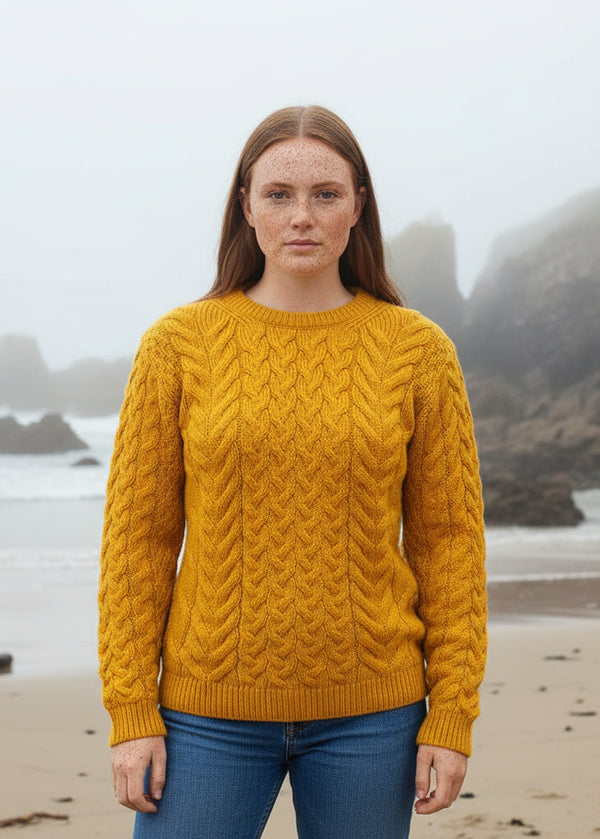 Aran Crew Neck Supersoft Sweater Sunflower 