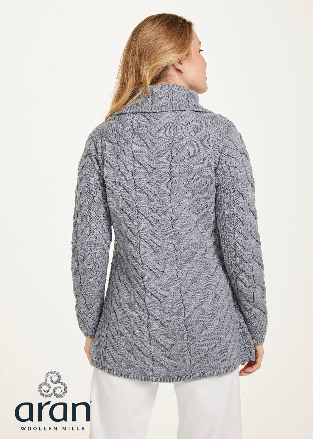 Aran 3 Buttoned Longline Cardigan | Ocean Grey