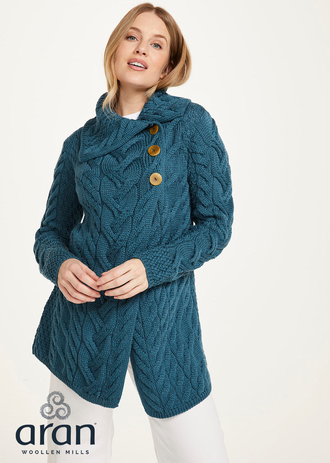 Aran 3 Buttoned Longline Cardigan 