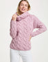 Women's Aran Cowl Neck Chunky Sweater | Pink