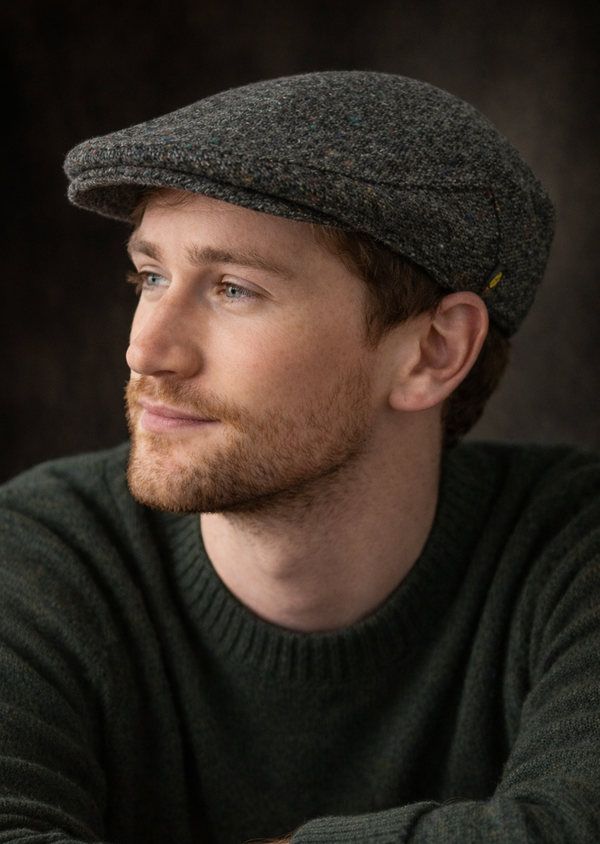 Charcoal Donegal Tweed Cap - Handcrafted Irish Flat Cap