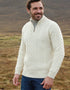 Ballycroy Mens Aran Half Zip Sweater | Natural