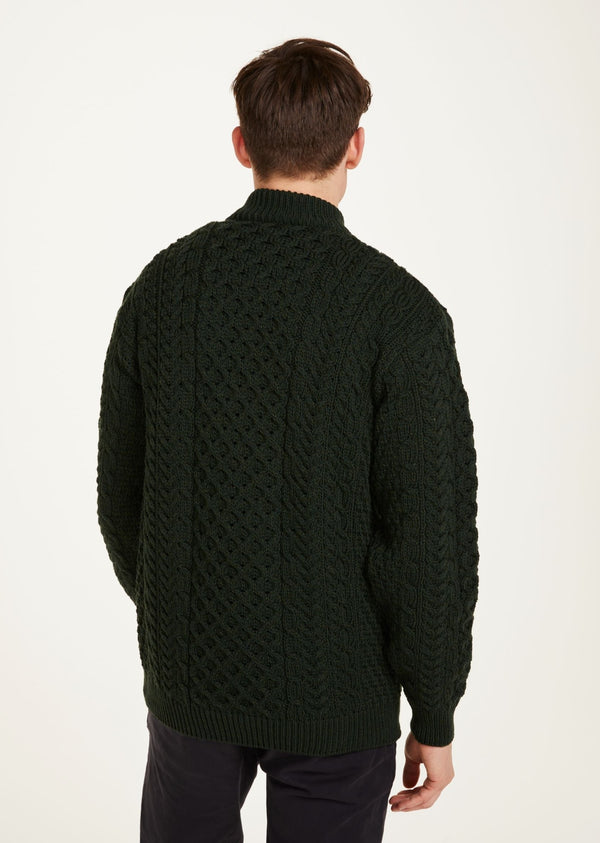 Ballycroy Mens Aran Half Zip Sweater - Forest Green