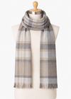 Foxford Fine Wool Cashmere Blend Scarf | Grey Beige Check