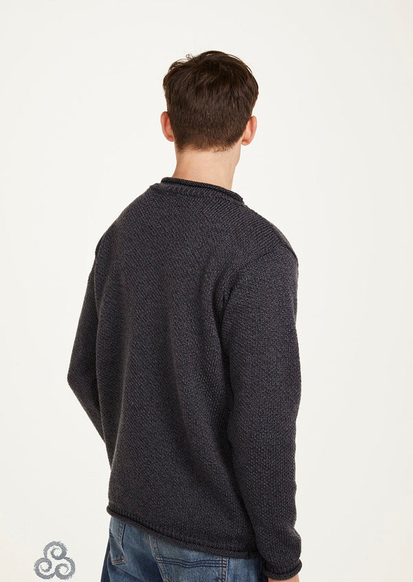 Aran Roll Neck Sweater - Charcoal