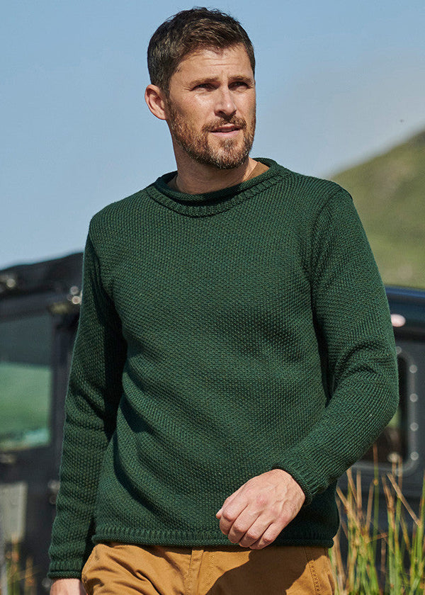 Aran Roll Neck Sweater | Green