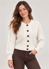 Ladies Merino Cropped Classic Aran Cardigan | White