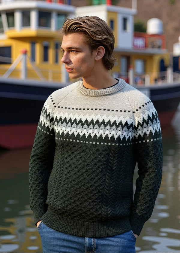 Men's Aran Fairisle Sweater | Army Green