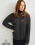 Aran 3 Buttons Trellis Cardigan | Charcoal