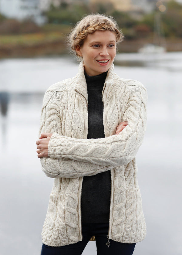 Aran Full Zip Cardigan | Natural