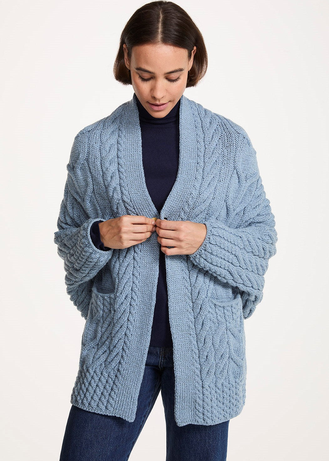 Aran Woollen Mills Knocknarea Wrap Cardigan – Blue
