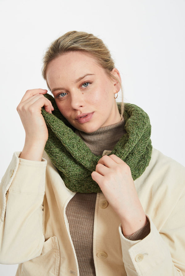 Aran Infinity Scarf with Buttons, 100% Merino Wool