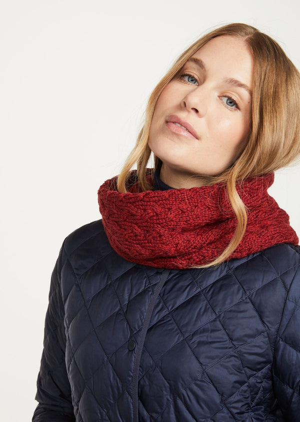 Aran Infinity Cable Scarf - Red