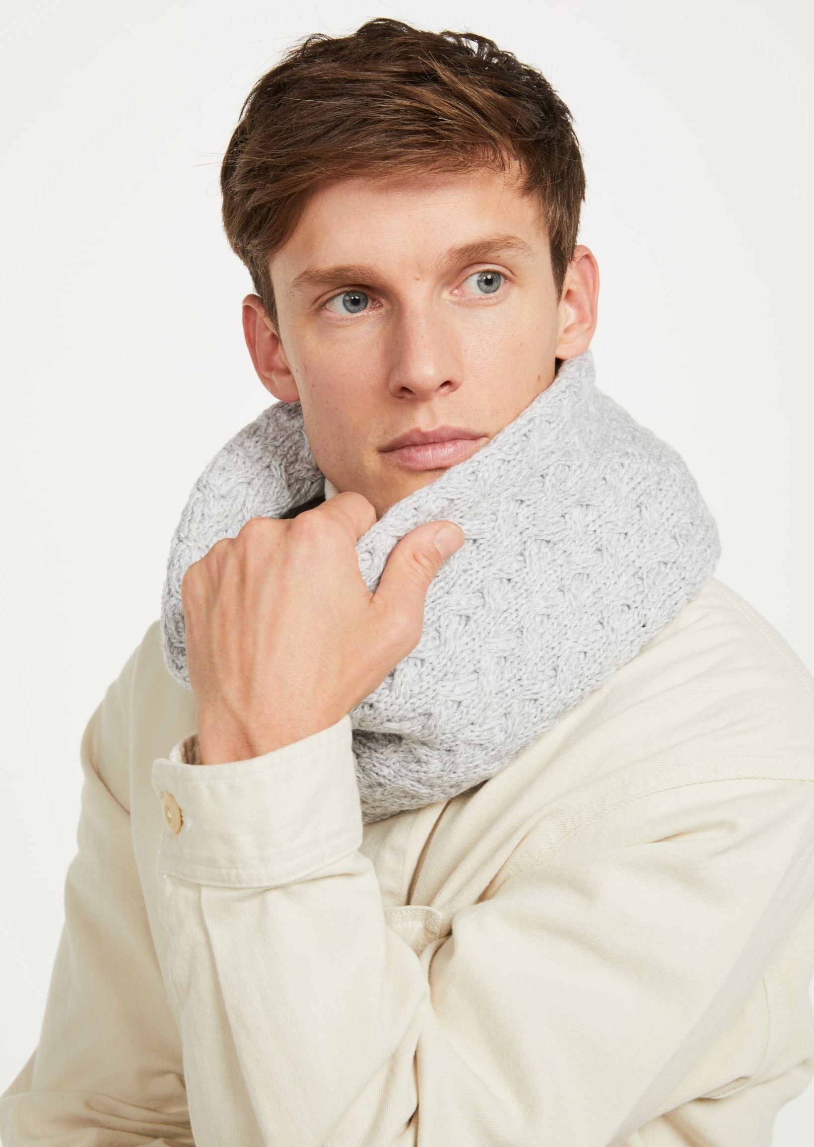 Aran Infinity Cable Scarf - Feather Grey