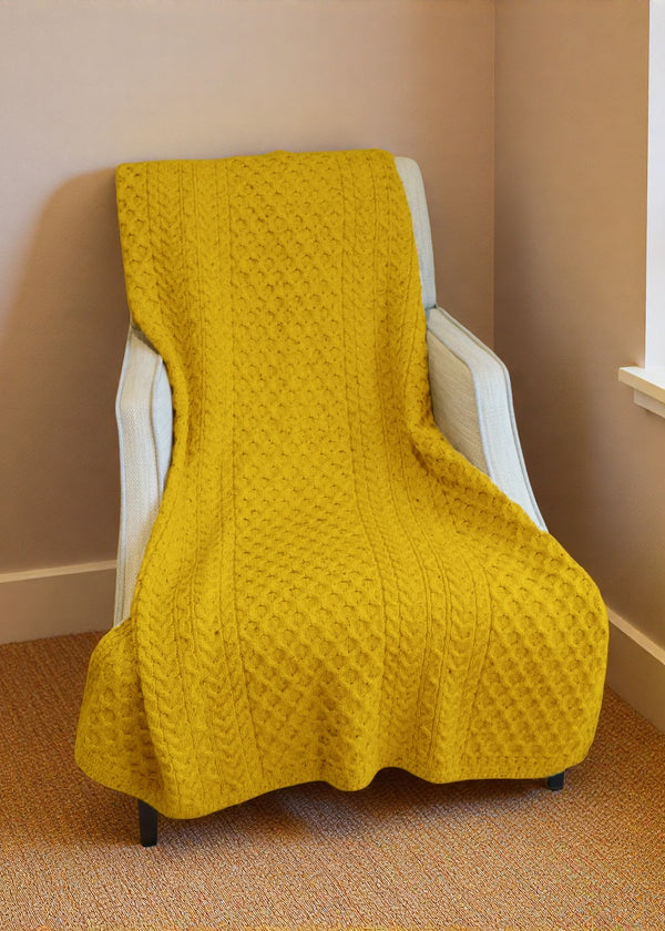 Aran Honeycomb Blanket | Mustard