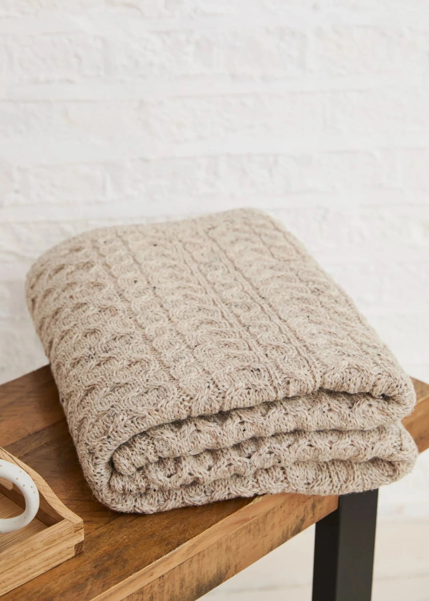 Aran Pure Wool Throw | Oatmeal